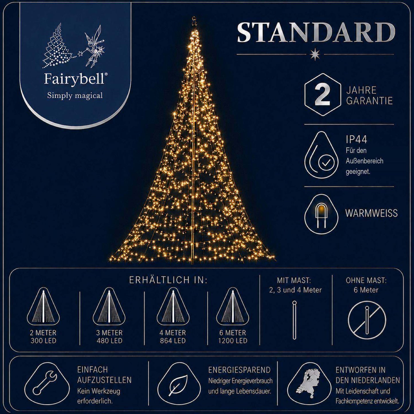 Fairybell Standaard | 6 meter | 1200 LED-lampjes | Warm wit