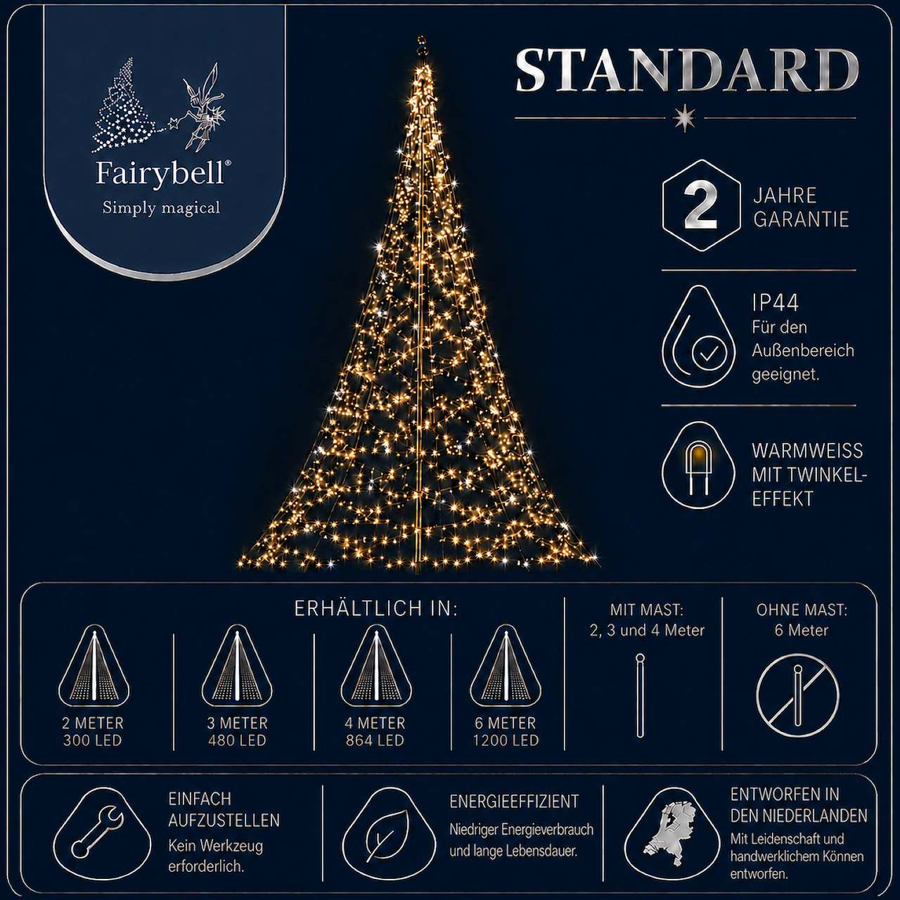 Fairybell Standard | 4 Meter | 864 LED-Lichter | Inklusive Mast | Warmweiß | Twinkle