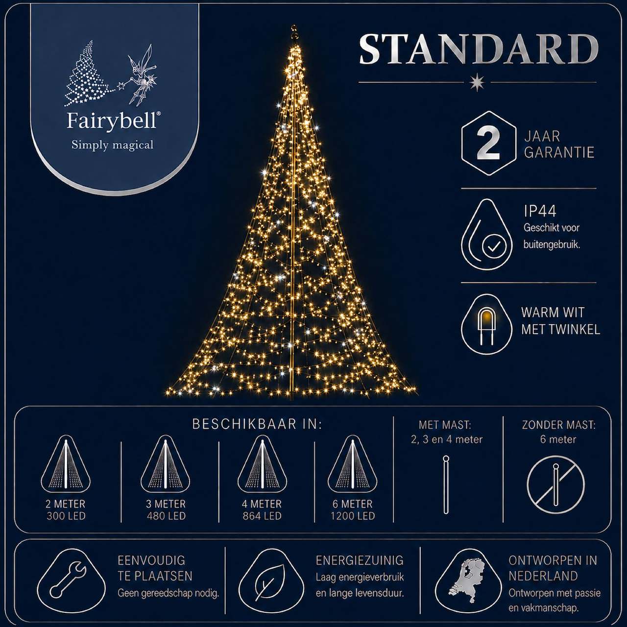 Fairybell Standard | 3 metre | 480 LED lights | Including pole | Warm white | Twinkle
