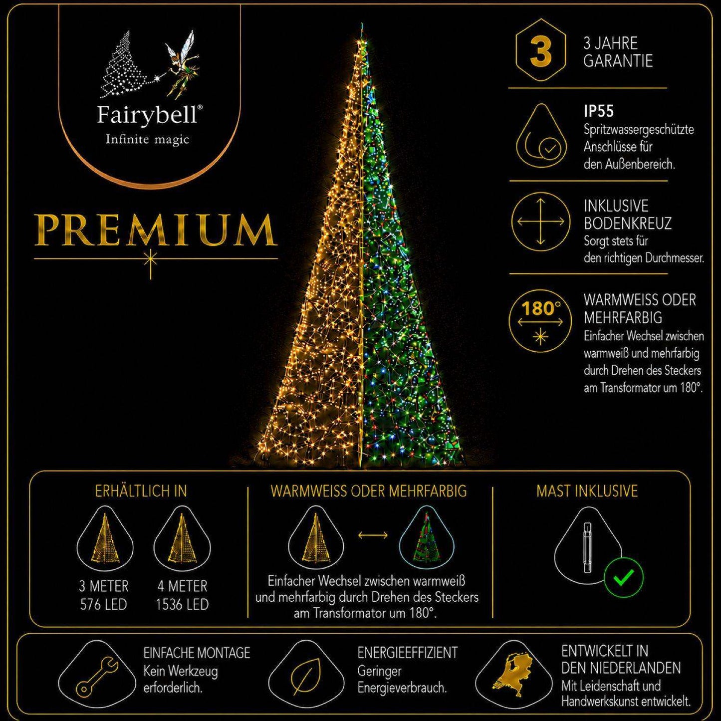 Fairybell Premium | 4 Meter | 1536 LED-Lichter | Luminous Switch |