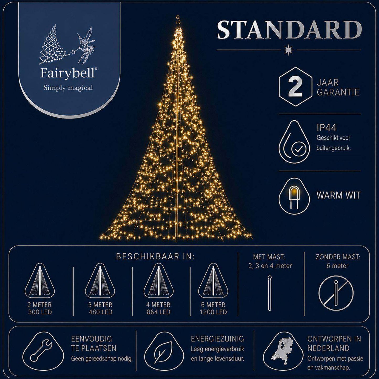 Fairybell Standard | 3 Meter | 480 LED-Lichter | Inklusive Mast | Warmweiß