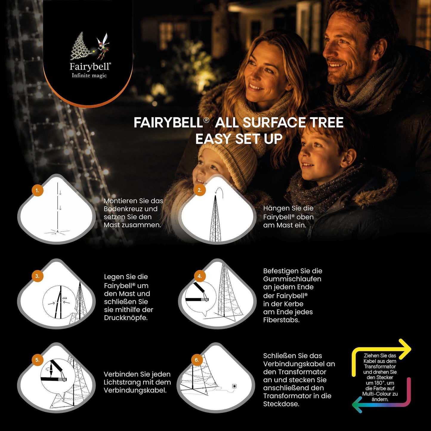 Fairybell Premium | 2 metre | 256 LED lights | Including pole | Luminous Switch | All Surface