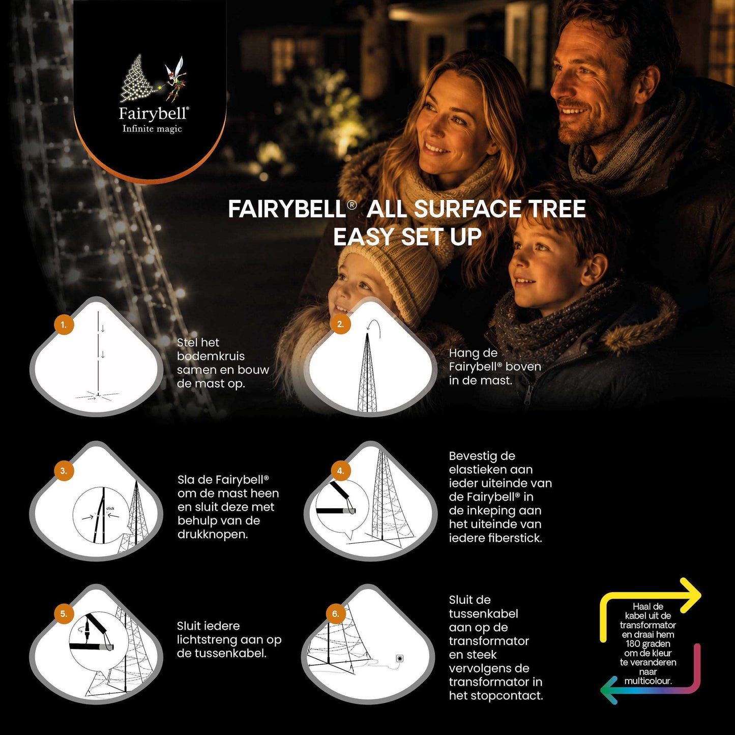 Fairybell Premium | 3 metre | 320 LED lights | Including pole | Luminous Switch | All Surface