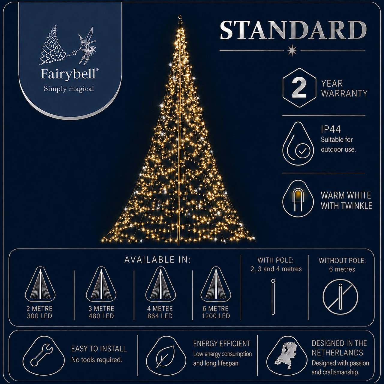 Fairybell Standard | 4 Meter | 864 LED-Lichter | Inklusive Mast | Warmweiß | Twinkle