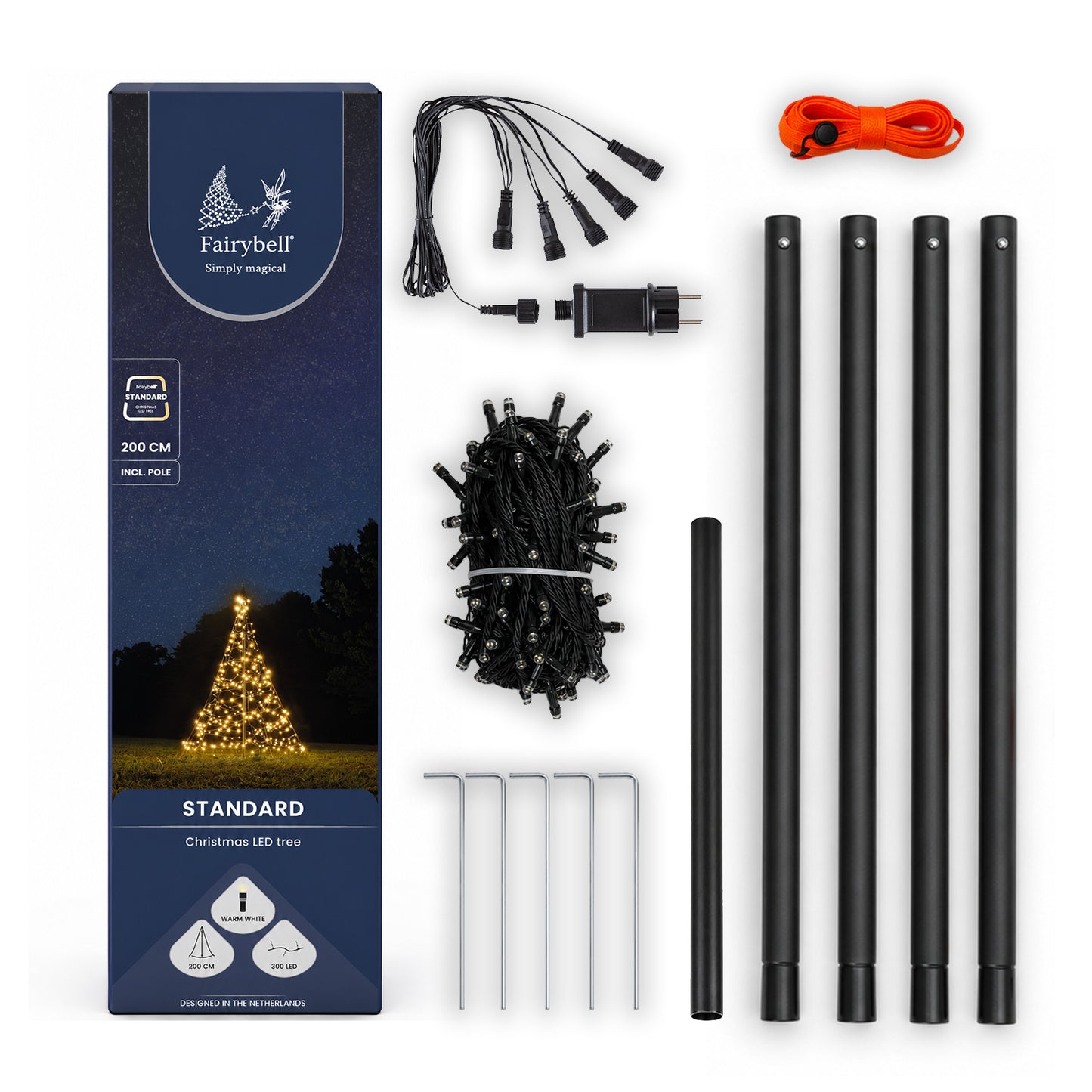 Fairybell Standard | 2 metres | 300 LED lights | Includes pole | Warm white |