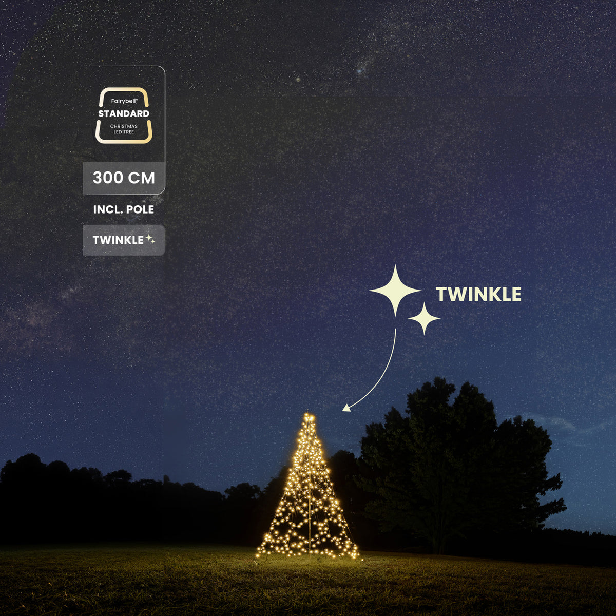 Fairybell Standaard | 3 meter | 480 LED-lampjes | Inclusief mast | Warm wit | Twinkle | Pre-order