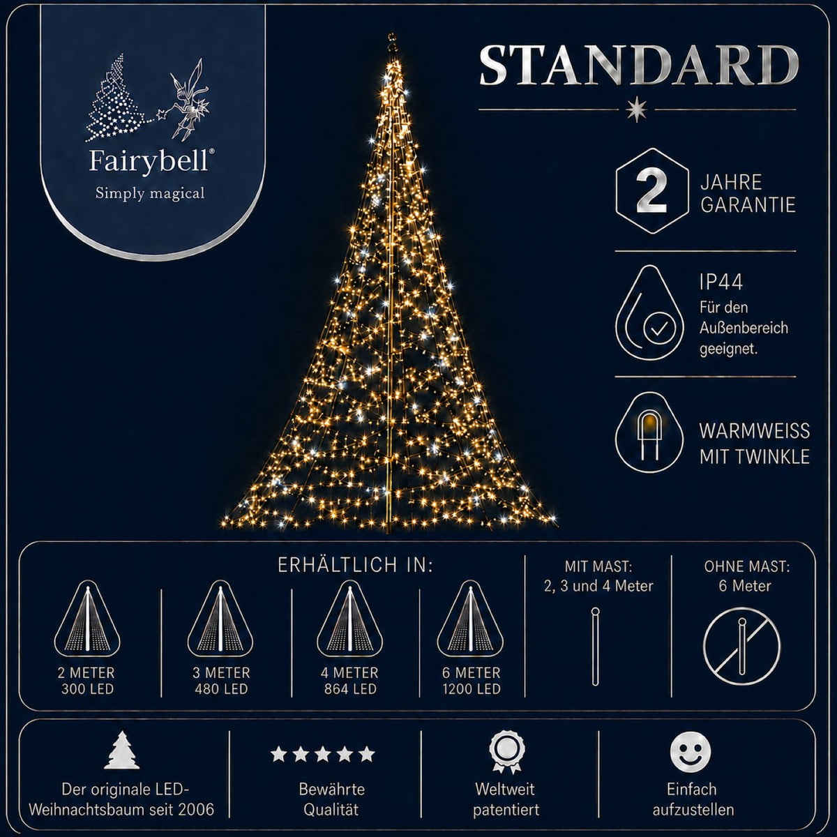 Fairybell Standaard | 3 meter | 480 LED-lampjes | Inclusief mast | Warm wit | Twinkle | Pre-order