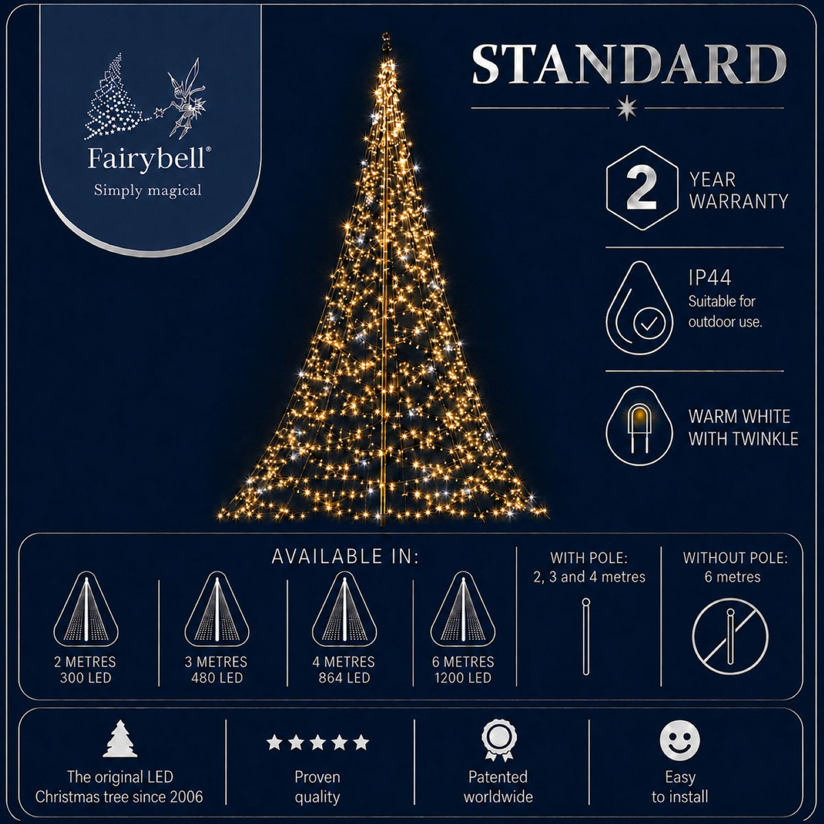 Fairybell Standaard | 3 meter | 480 LED-lampjes | Inclusief mast | Warm wit | Twinkle | Pre-order
