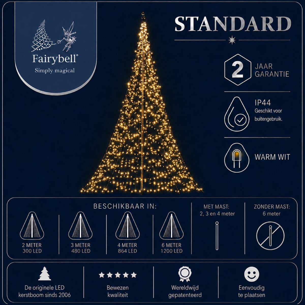 Fairybell Standaard | 4 meter | 864 LED-lampjes | Inclusief mast | Warm wit | Pre-order