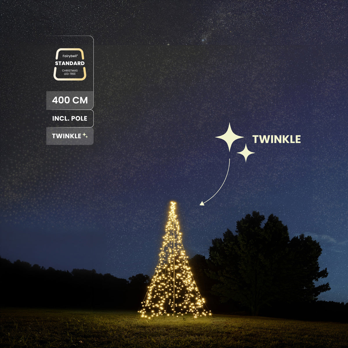 Fairybell Standaard | 4 meter | 864 LED-lampjes | Inclusief mast | Warm wit | Twinkle | Pre-order