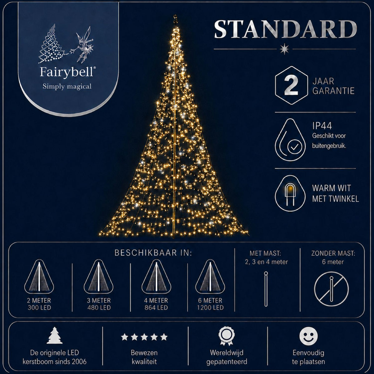 Fairybell Standaard | 4 meter | 864 LED-lampjes | Inclusief mast | Warm wit | Twinkle | Pre-order