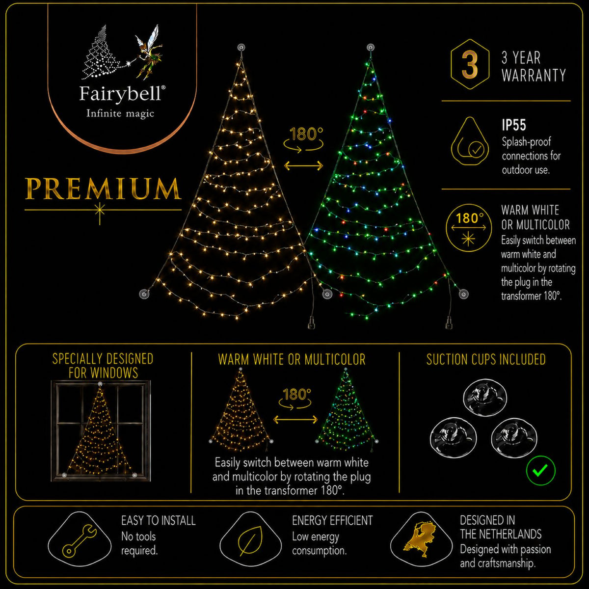 Fairybell Premium | Raamkerstboom | 1,25 meter | 64 LED-lampjes | Luminous Switch | Pre-order