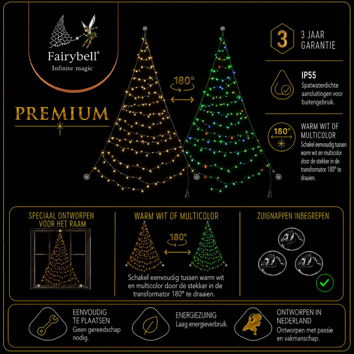 Fairybell Premium | Raamkerstboom | 1,25 meter | 64 LED-lampjes | Luminous Switch | Pre-order