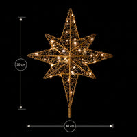Dimension drawing of the Fairybell gold topper star in warm white: 50 cm tall and 40 cm wide