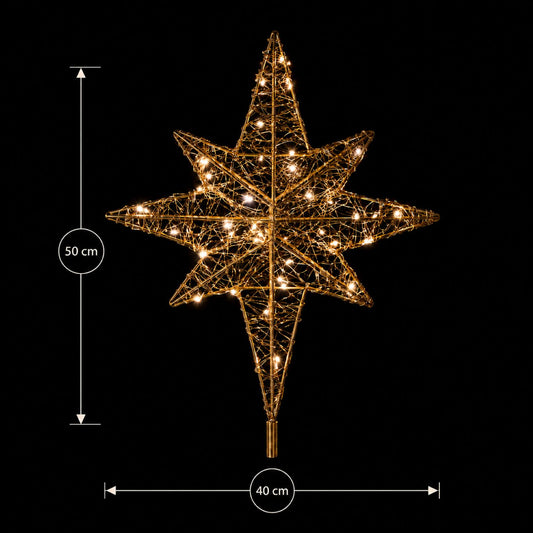 Dimension drawing of the Fairybell gold topper star in warm white: 50 cm tall and 40 cm wide