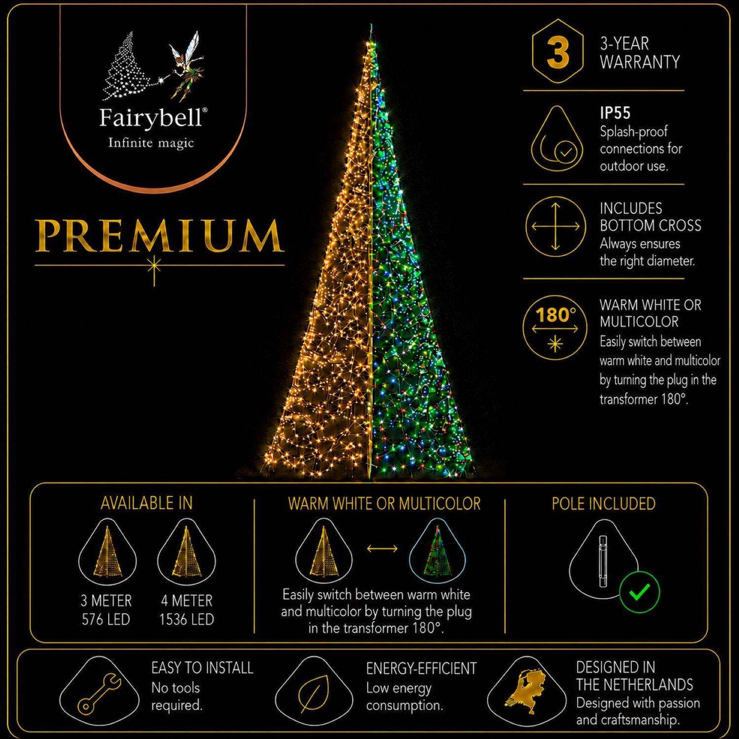 Fairybell Premium | 4 Meter | 1536 LED-Lichter | Luminous Switch |