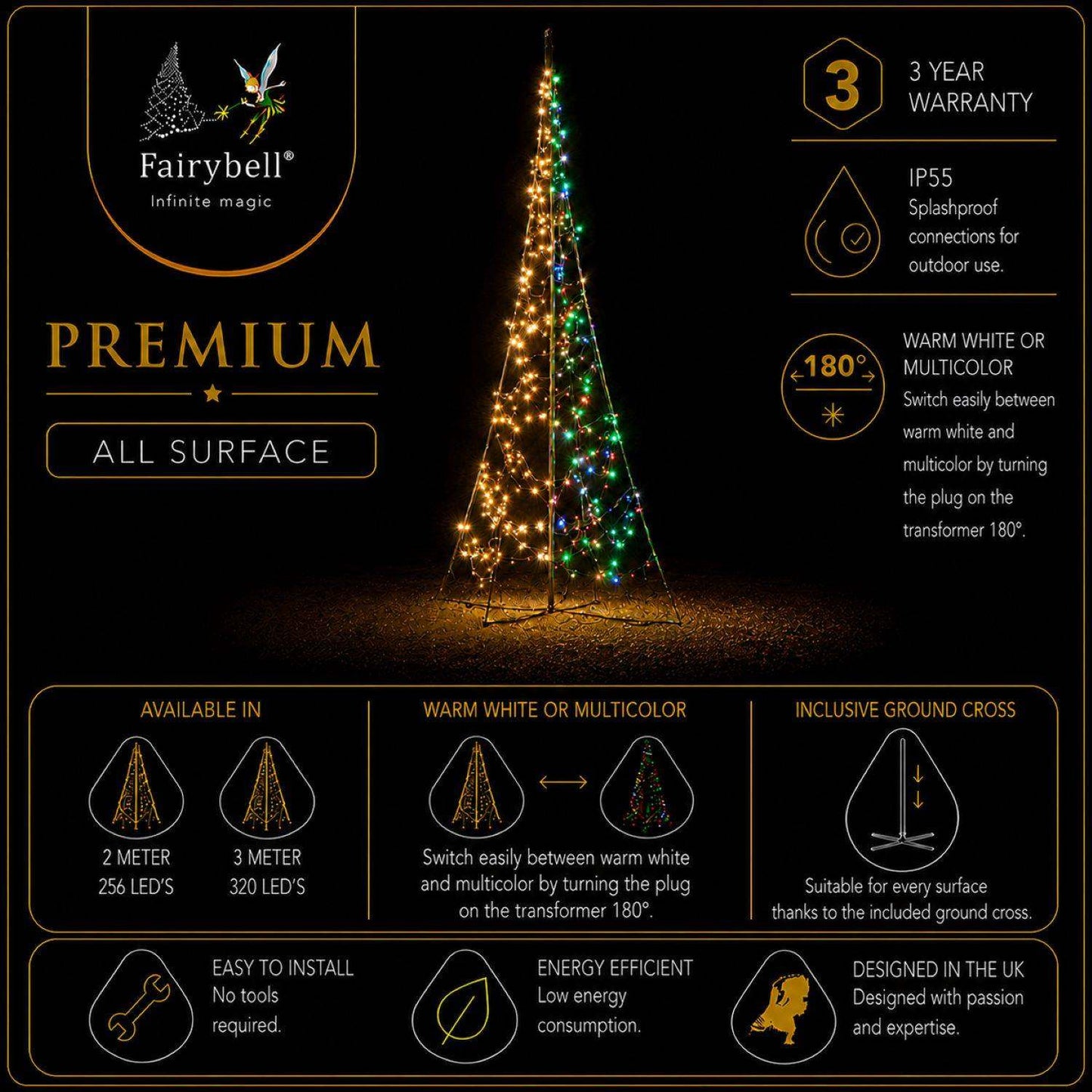 Fairybell Premium | 3 metre | 320 LED lights | Including pole | Luminous Switch | All Surface